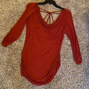 Dark Red Scoop Neck Top with Back Design